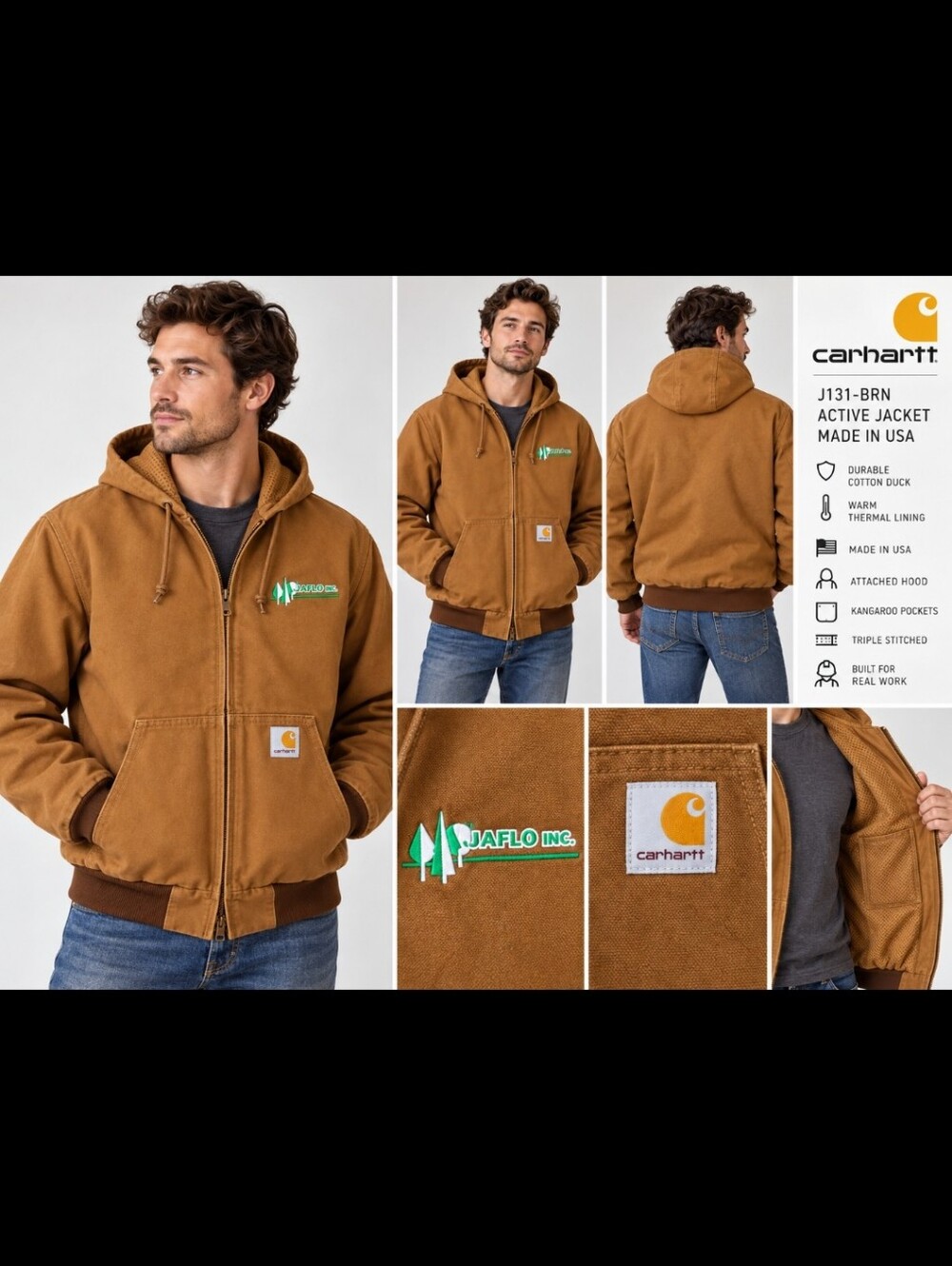Vintage Carhartt J131-BRN Active Jacket Mens L Brown Made USA Thermal Lined LG